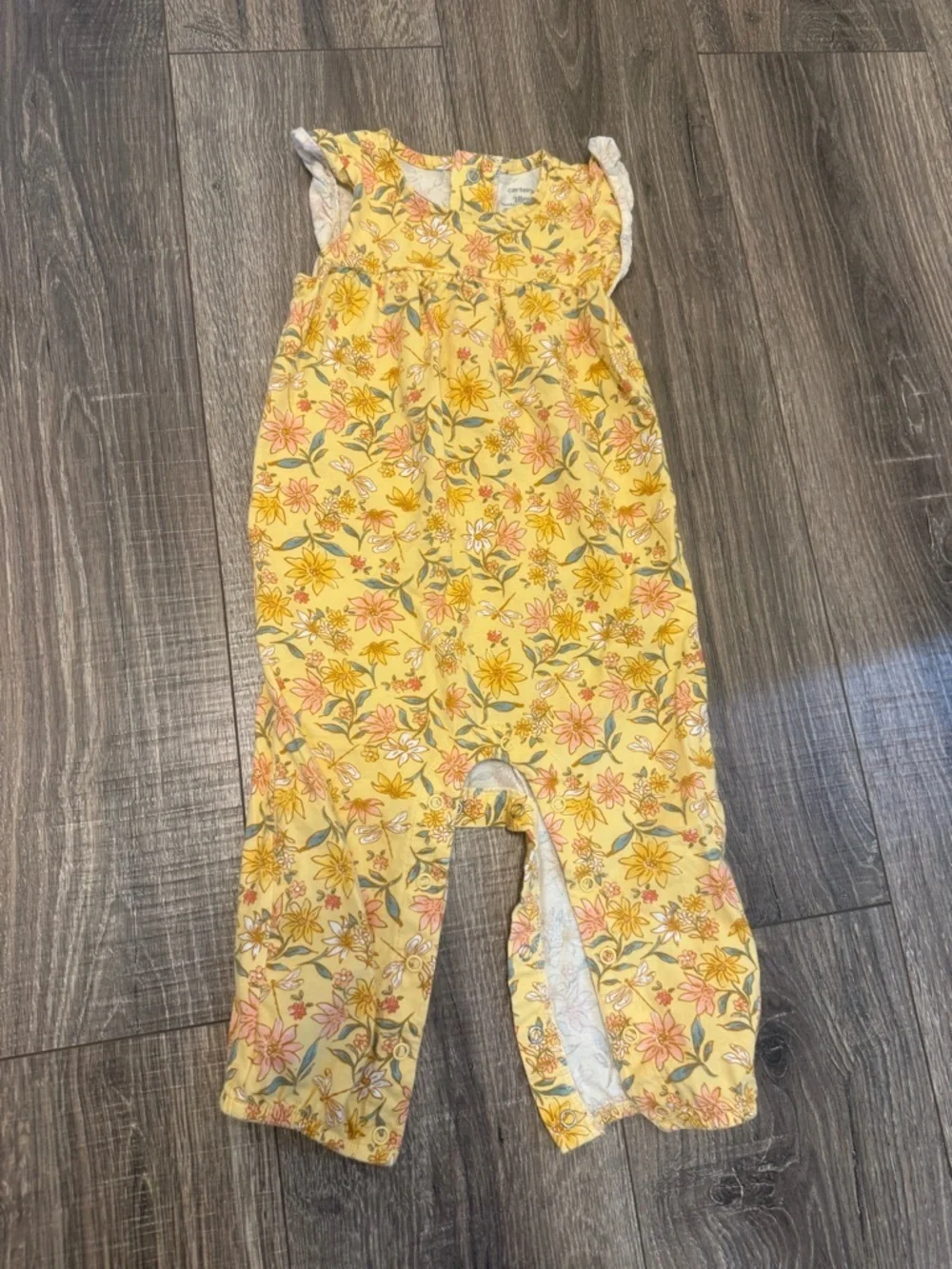 Carters Girls Yellow Floral Short Sleeve One Piece Size 18 Months